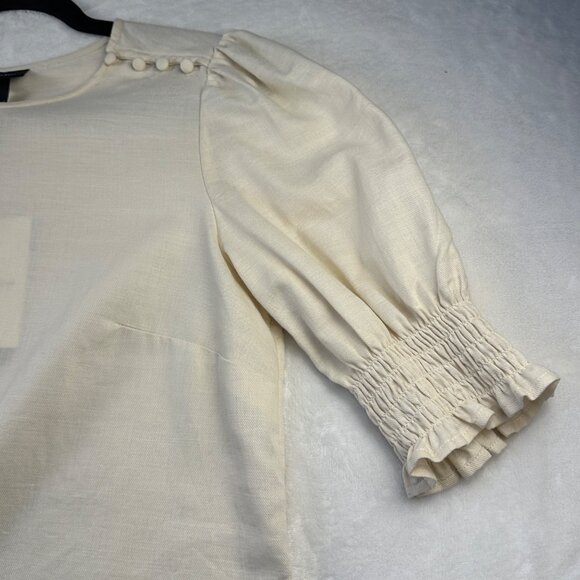 Who What Wear Womens Puff Sleeve Blouse Size XS Cream Coquette Feminine Top NWT - Picture 4 of 9